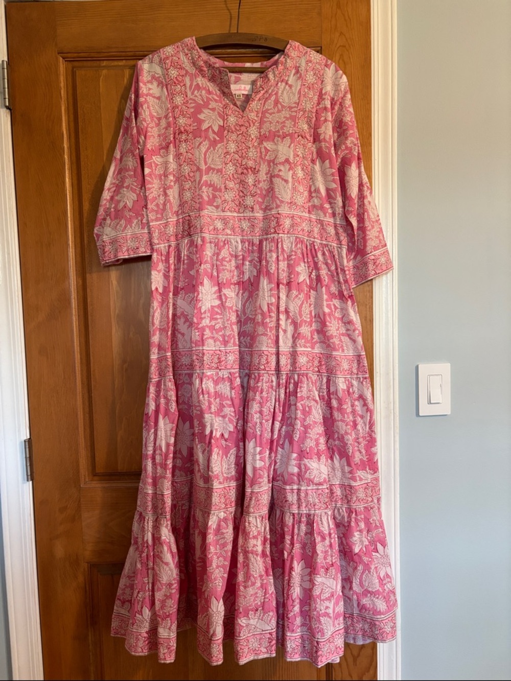 Mary marshmallow Pink Floral Tiered Cotton Dress